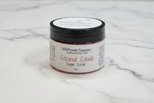 Load image into Gallery viewer, Coconut Colada Tallow Sugar Scrub jar on a marble surface for tropical skin nourishment.