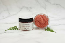 Load image into Gallery viewer, Harvest Apple Sugar Scrub jar with open lid on a textured surface
